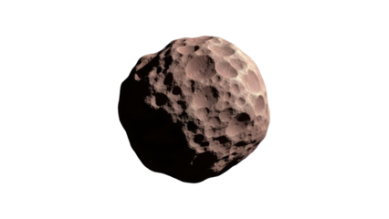 Detailed asteroid PNG isolated on transparent background, realistic space rock with craters for science and education