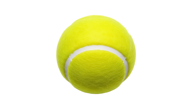 Bright yellow tennis ball PNG isolated on transparent background, sports equipment for recreation and competitive play - Powered by Adobe