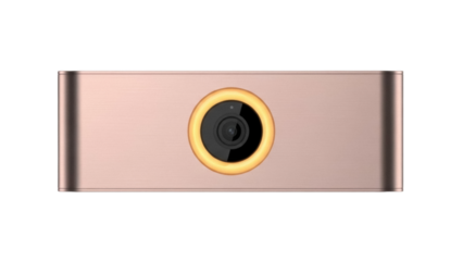 Rose gold webcam with ring light isolated PNG, modern camera for video conferencing and streaming on transparent background