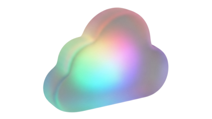Iridescent cloud shape PNG isolated on transparent background, pastel color gradient design element for weather forecast and digital art