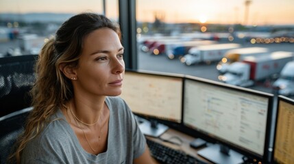 Breathtaking Logistics Workspace with Female Freight Forwarder at Desk