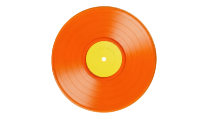 Orange vinyl record PNG isolated on transparent background, vintage music disc for DJ turntable and retro audio listening