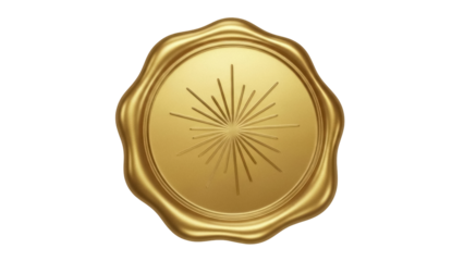 Golden wax seal with starburst design isolated PNG, vintage stamp for invitations and certificates on transparent background