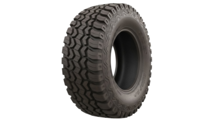 Aggressive mud terrain tire isolated PNG, off-road tread pattern for 4x4 vehicles and extreme driving conditions