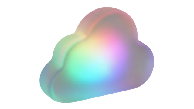 Iridescent cloud shape PNG isolated on transparent background, pastel color gradient design element for weather forecast and digital art - Powered by Adobe
