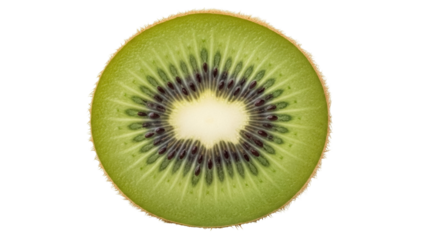 Kiwi fruit slice PNG isolated on transparent background, vibrant green and brown seeds, healthy eating and tropical fruit