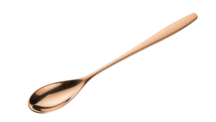 Elegant rose gold spoon isolated PNG, modern cutlery for dining and kitchenware design on transparent background