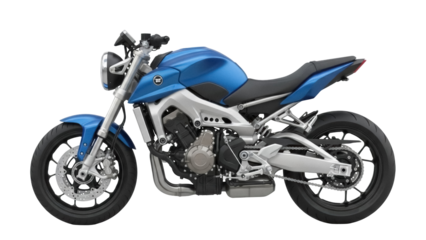 Blue and silver motorcycle PNG isolated on transparent background, modern motorbike for transportation and design use