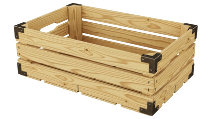 Wooden crate PNG isolated on transparent background, rustic storage container for produce and organization, natural wood box