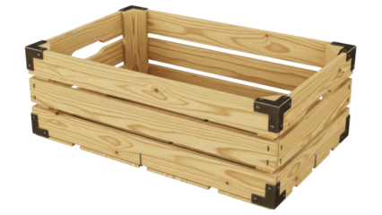 Wooden crate PNG isolated on transparent background, rustic storage container for produce and organization, natural wood box