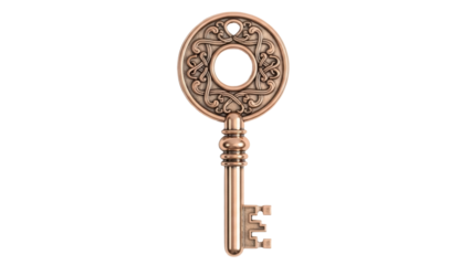 Ornate bronze key PNG isolated on transparent background, vintage style antique skeleton key for design elements and security concepts