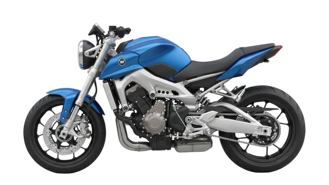 Blue and silver motorcycle PNG isolated on transparent background, modern motorbike for transportation and design use