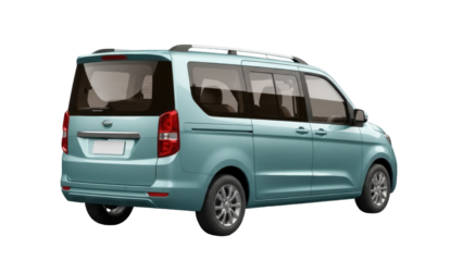 Light blue minivan isolated PNG on transparent background, family vehicle for transportation and travel, modern car for commuting and road trips