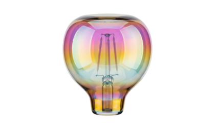 Vintage Edison bulb isolated PNG on transparent background, decorative light with rainbow iridescent glass for retro design and home decor