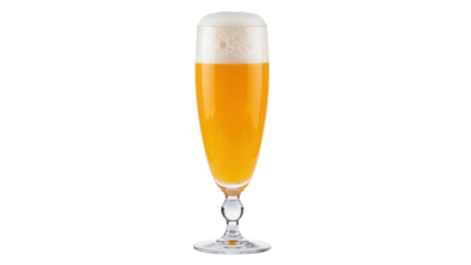 Refreshing wheat beer in a tall glass isolated PNG, foamy alcoholic beverage on transparent background, Oktoberfest drink