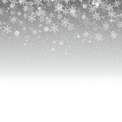 Snowflakes falling on white background with grey gradient
