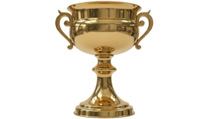 Shiny golden trophy cup isolated PNG, award prize for winning competition or championship on transparent background