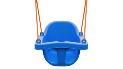 Blue toddler swing seat isolated PNG on transparent background, baby swing for outdoor playground and backyard fun