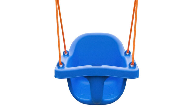 Blue toddler swing seat isolated PNG on transparent background, baby swing for outdoor playground and backyard fun