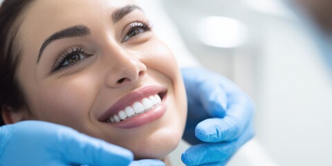 Hispanic Dentist with Patient Smiling in Dental Clinic