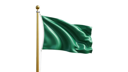 Waving green flag PNG isolated on transparent background, emerald banner for design elements and graphic resources