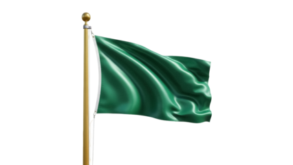 Waving green flag PNG isolated on transparent background, emerald banner for design elements and graphic resources