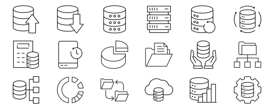 Database icon set. database storage sign. Flat illustration of vector icon on white background