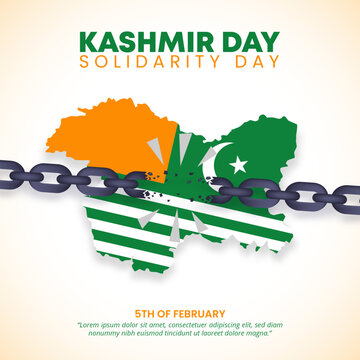 High resolution digital illustration Kashmir Solidarity Day poster with broken chains and map graphic