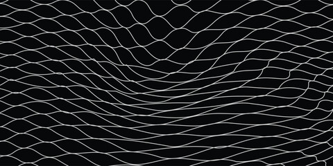 Fishing net seamless pattern. Soccer and football gates mesh. Fishnet texture. Basketball hoop and hockey net pattern. Sportswear texture. Chain link fence. Vector illustration on black background. © Afandi