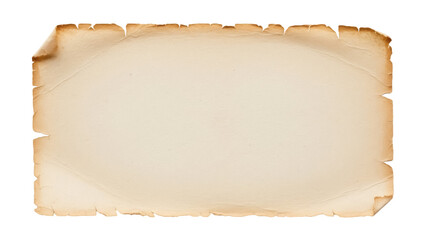 Aged parchment paper PNG isolated on transparent background, antique scroll with burnt edges for vintage design and treasure maps