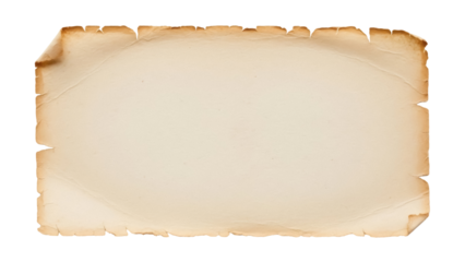 Aged parchment paper PNG isolated on transparent background, antique scroll with burnt edges for vintage design and treasure maps