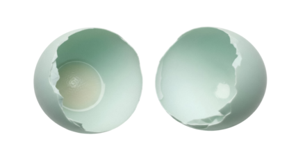 Broken duck eggshell halves PNG isolated on transparent background, cracked light blue egg for Easter and spring design