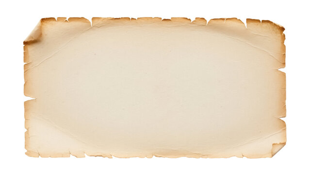 Aged parchment paper PNG isolated on transparent background, antique scroll with burnt edges for vintage design and treasure maps