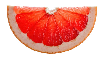 Vibrant red grapefruit slice isolated PNG, juicy citrus fruit with visible segments on transparent background for healthy eating concepts