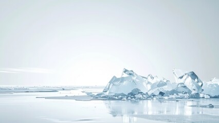 Jagged ice formations on a frozen expanse under a bright sky.