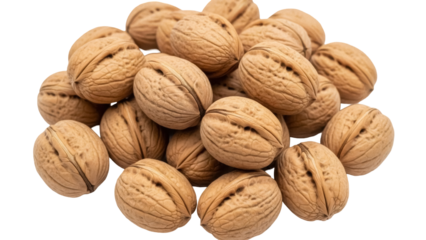Pile of walnuts PNG isolated on transparent background, nutritious and healthy snack food for culinary and dietary use
