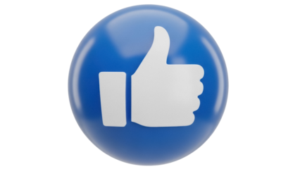 Blue like button PNG isolated on transparent background, social media thumbs up icon for website and app design