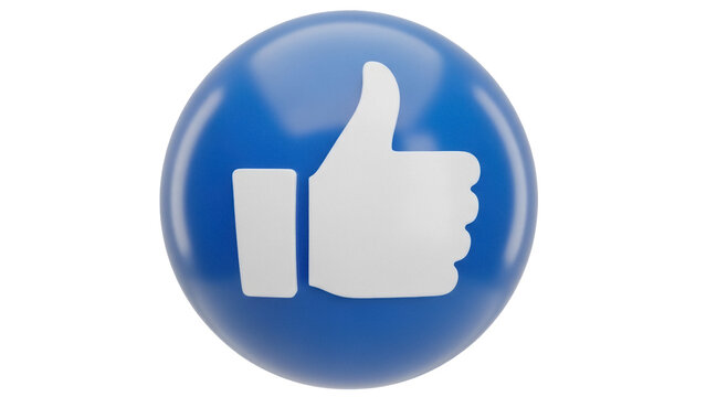 Blue like button PNG isolated on transparent background, social media thumbs up icon for website and app design - Powered by Adobe