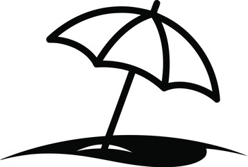 Simple hand drawn black outline beach umbrella on a white background