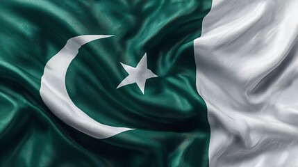National Flag of Pakistan Waving Against Partly Cloudy Sky