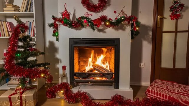 fireplace with christmas decorations