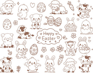 Kids Easter Coloring Doodle, Cute Bunny, Eggs & Spring Activities, A fun educational coloring doodle for kids featuring Easter scenes