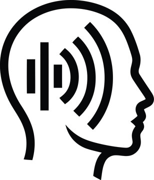 Outline of a human head with sound waves emanating from the ear