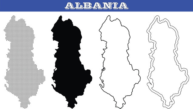 Detailed albania map illustration with solid, dotted, and outline style variations for geographic design projects