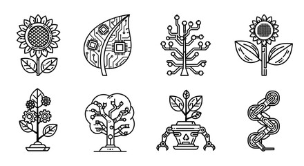 Obraz premium Future of green innovation illustrated with futuristic plant tech and circuitry designs for sustainable development concepts