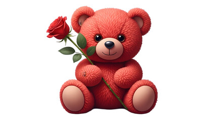 Cute red teddy bear isolated on transparent background
