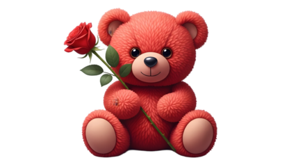Cute red teddy bear isolated on transparent background