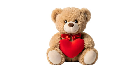 Cute teddy bear holding heart isolated on transparent background
