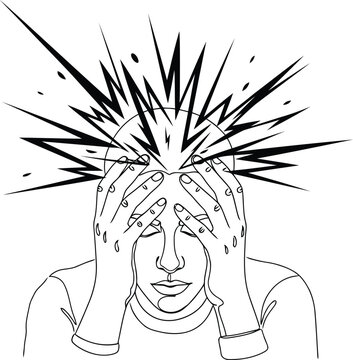Person holding head with exploding lines representing stress or mental overload