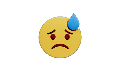 3D Worried emoji with sweat drop on transparent background